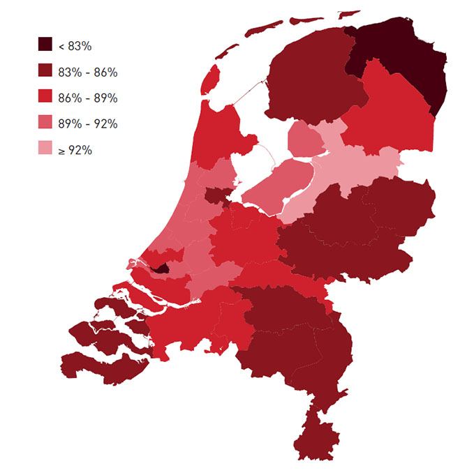 Aandeel multisource statines per regio 2015